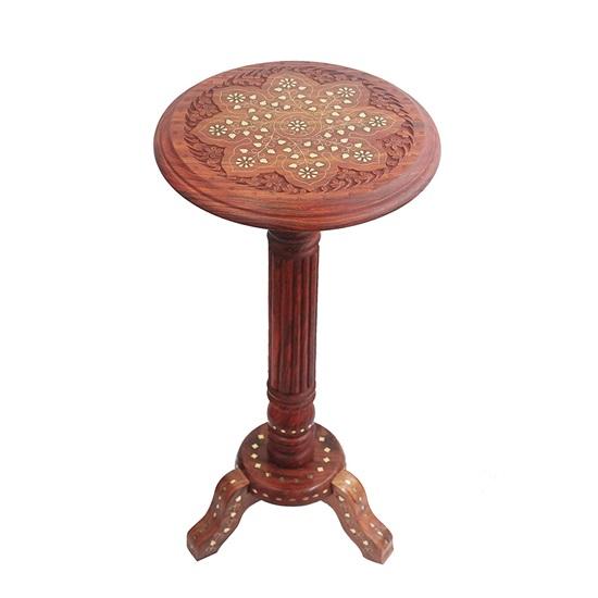 Sheesham Wooden Carved Round Beautiful Design Carved Side Table Coffee Table