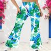 Pantalon évasé long taille haute pour femme grande taille avec imprimé feuilles tropicales