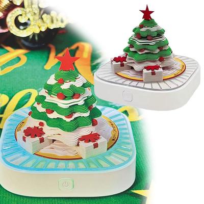 3D Time Piece Calendar, Christmas Tree Panoramic Paper Carving Calendar, 3D Tree Memo Pad Creative Desk Calendar With LED Light