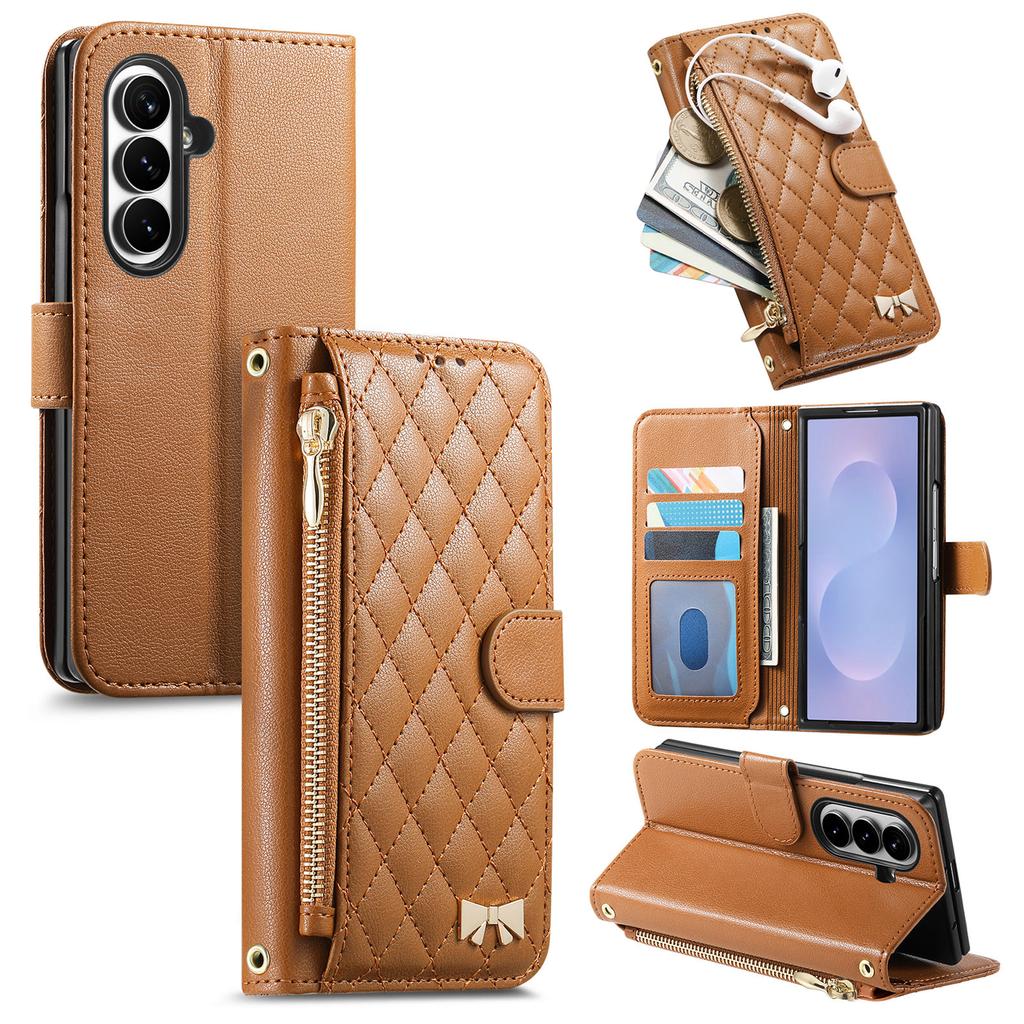 Zipper Flip Cards Solt Wallet Diamond Patterned Leather Case for Samsung Z Fold 8 Ultra Shockproof Book Stand Slim Fit Cover