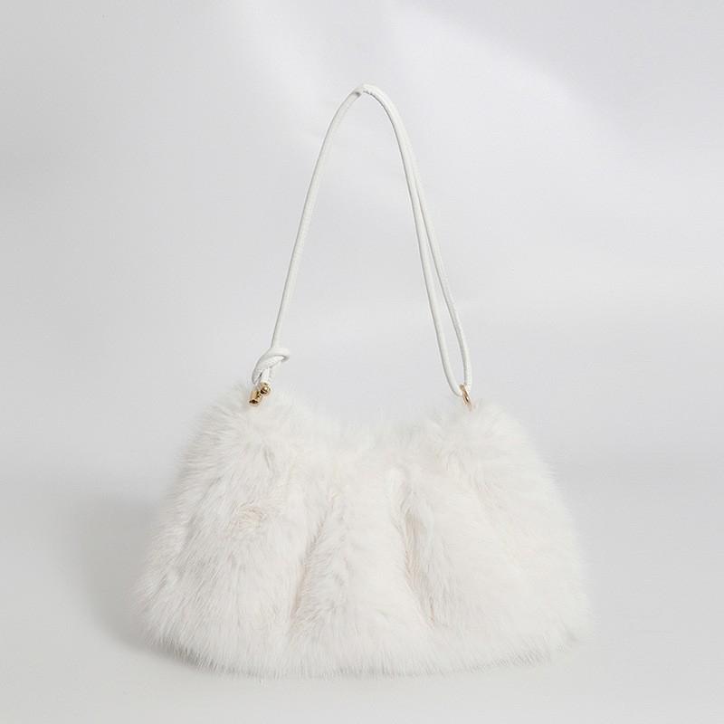 Fluffy Faux Fur Shoulder Bag Women Soft Elegant Underarm Bag Thin Shoulder Strap Plush Handbag Winter Versatile Commuter Totebag