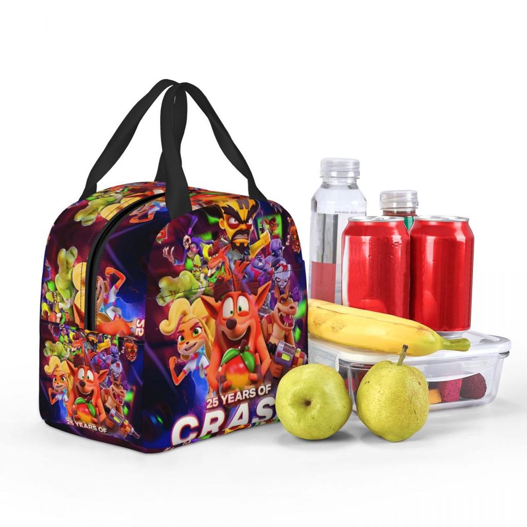 Crashs Bandicoots Cartoon Merch Insulated Lunch Bag For School Video Game Food Box Portable Cooler Thermal Lunch Box