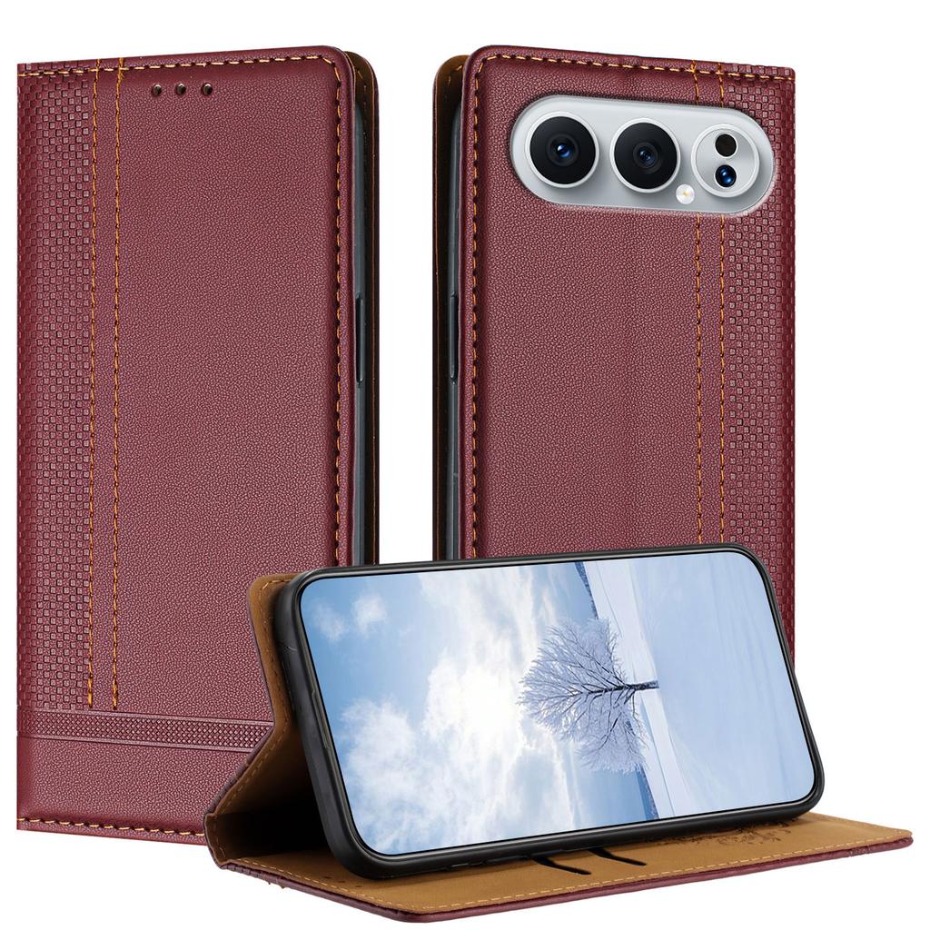 For Honor 500 Pro 5G Case L-Shaped Grid Pattern Leather Stand Phone Cover with Card Slots