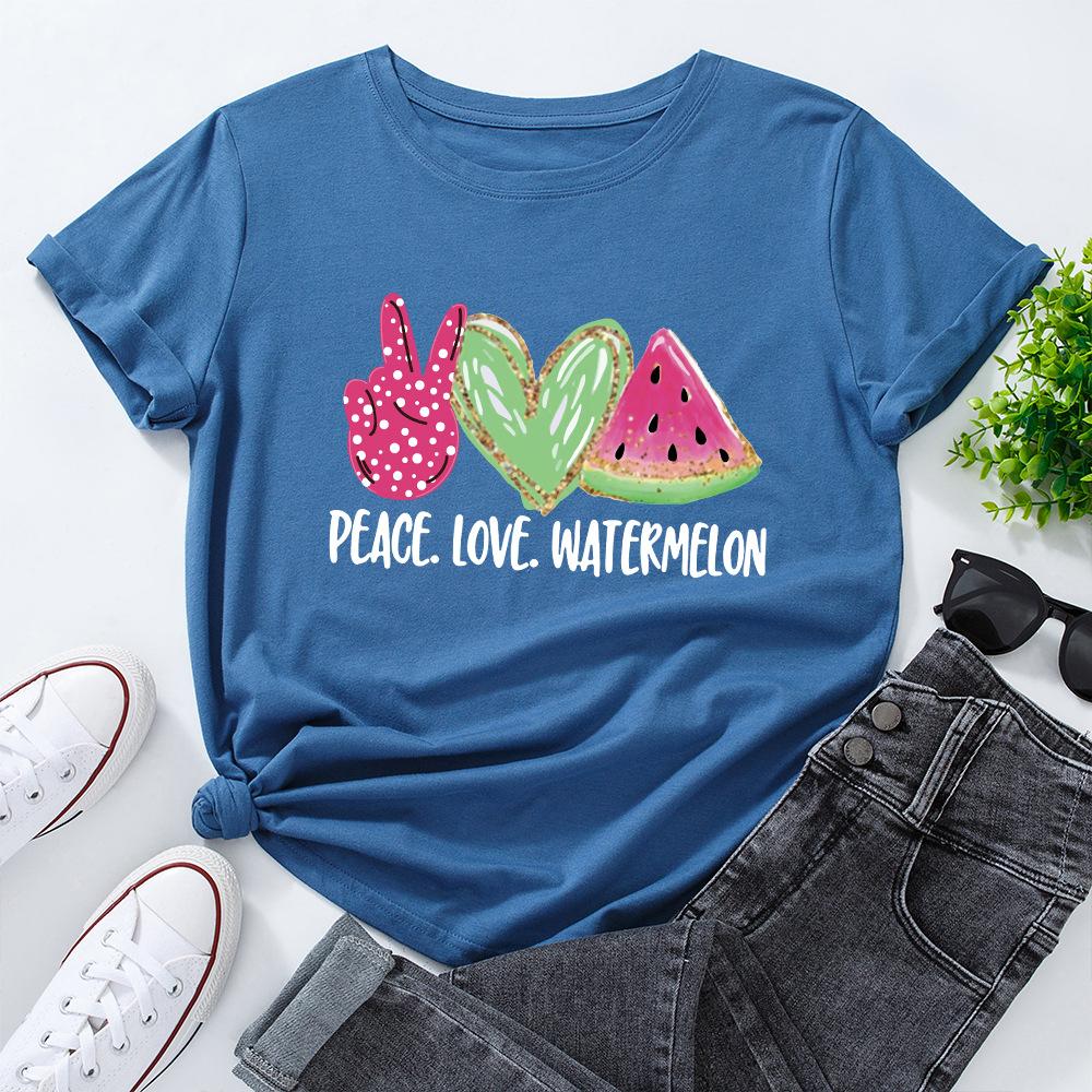 Älska Vattenmelontryck Lös Rundhals Kortärmad Dam T-shirts