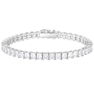 KRKC&CO Tennis Bracelet, Sterling Silver 925, Princess Cut Zirconia, 2/3/4mm, Women's Bracelet, 14K White Gold Plated, 4-Prong Setting, CZ Diamond, Sp