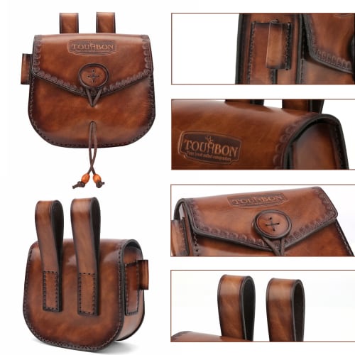 TOURBON Shell Pouch, Leather Tool Pouch, Belt Carry Case for Airsoft, Camping, Mountaineering, and Fishing