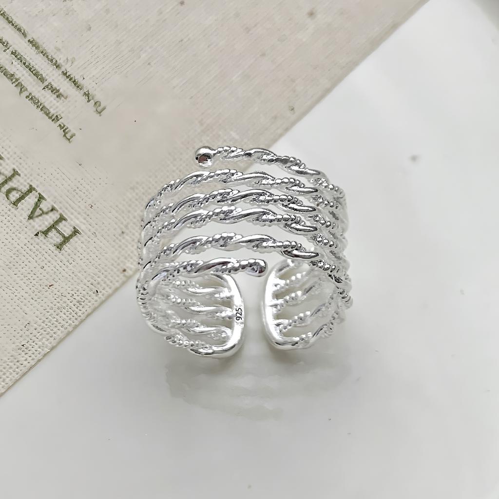 925 Silver Flower Lace Ring Korean Fashion Opening Inlaid CZ Adjustable Rings Valentine's Day Gift