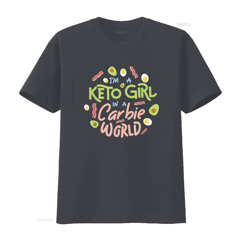 Unisexs Funny I M A Keto Girl In Carbie World Diet T Shirt Vintage Washed Casual Soft Streetwear Unisex Stretched Graphic