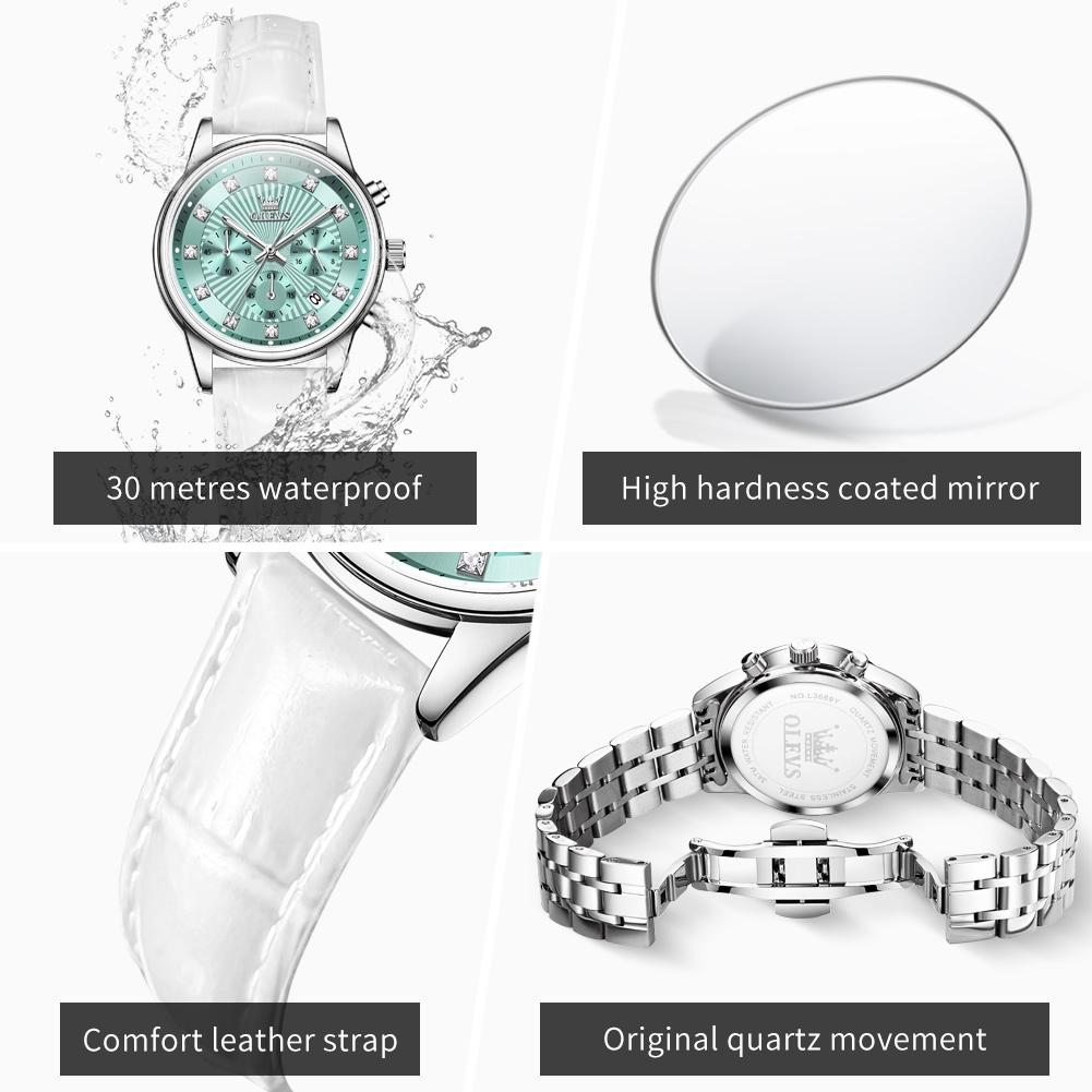OLEVS Womens Watch Fashion Brand Waterproof Luminous Multifunctional Chronograph Quartz Watch Date Ladies Watches
