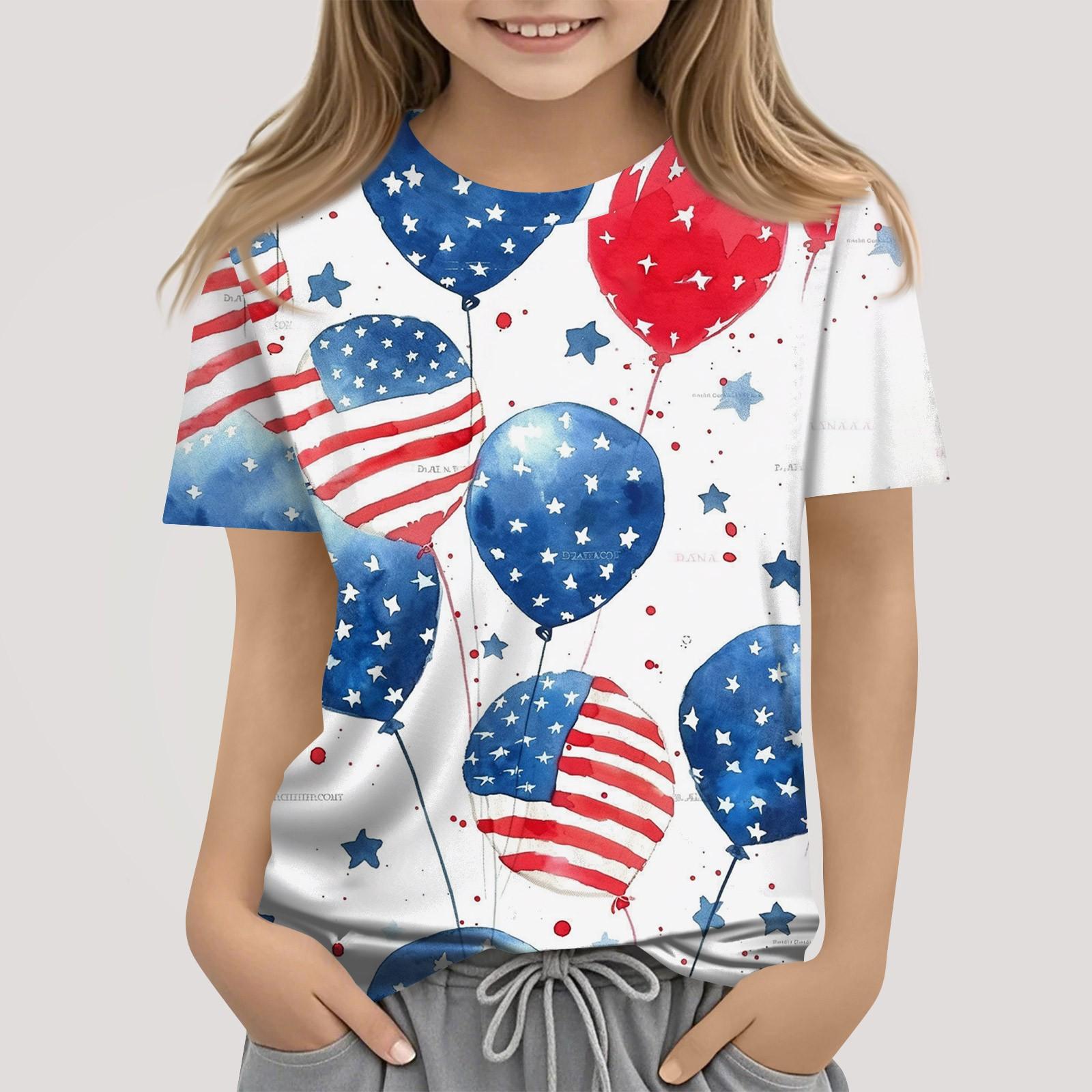 

Children s Fashion Casual Short Sleeve Independence Day Printed Round Neck T-Shirt Top 140 бежевий