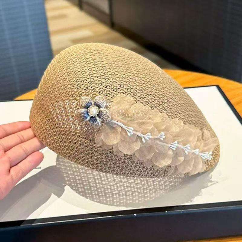 

Women s Korean Style Summer Floral Duckbill Beret - Sweet, Elegant Internet Celebrity Hat Adjustable Head Circumference [56-60]