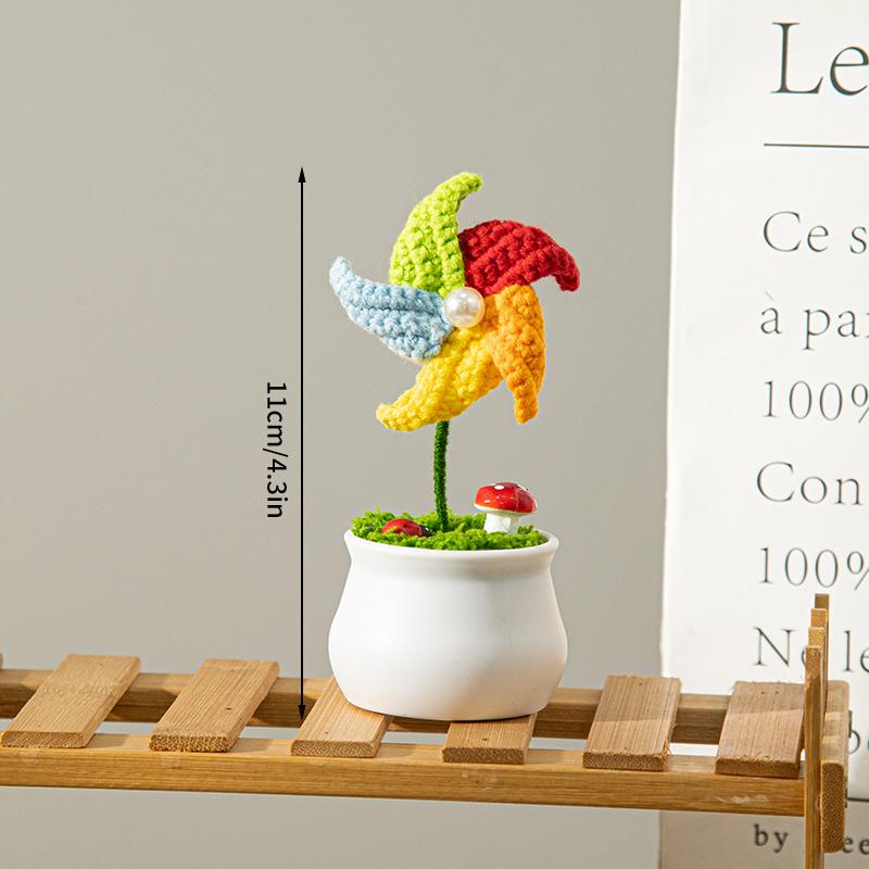 Ornamento di girasole intrecciato all'uncinetto Mini Puff Simulazione di fiori lavorati a maglia fatti a mano Fiore artificiale Decorazione per interni auto Casa