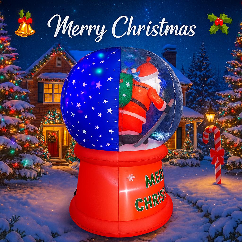 5.91FT Inflatable Santa Snow Globe Toy Xmas Yard Lawn Party Decoration Festive Gift LED Lit Christmas Supplies Home Ornament