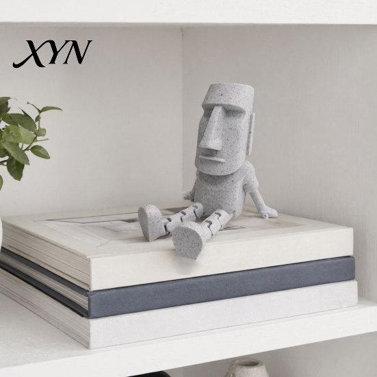 Creative Desktop Sculpture 3D Printed Moai Statue Action Figure, Movable Joints Articulated Easter Island Play Decoration Rock Sculpture, Mini