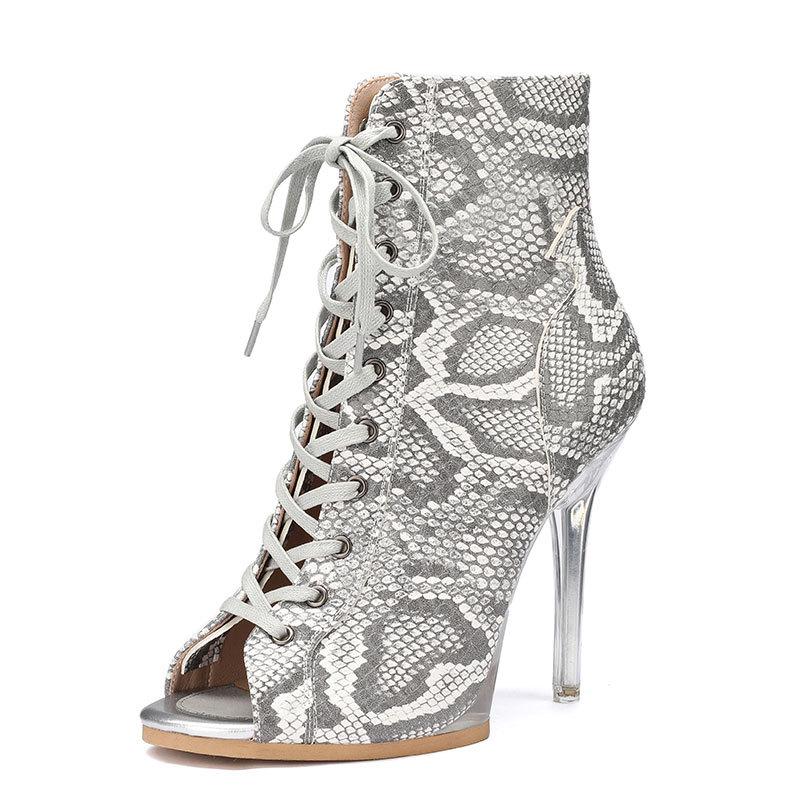 Women's Black Lace-up Ankle High Heels Jazz Dance Shoes with Soft Sole