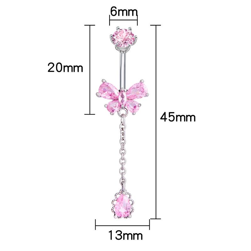 Zircon Belly Button Rings Stainless Steel Butterfly Heart Navel Piercing Shiny  Belly Ring For Women Body Jewelry
