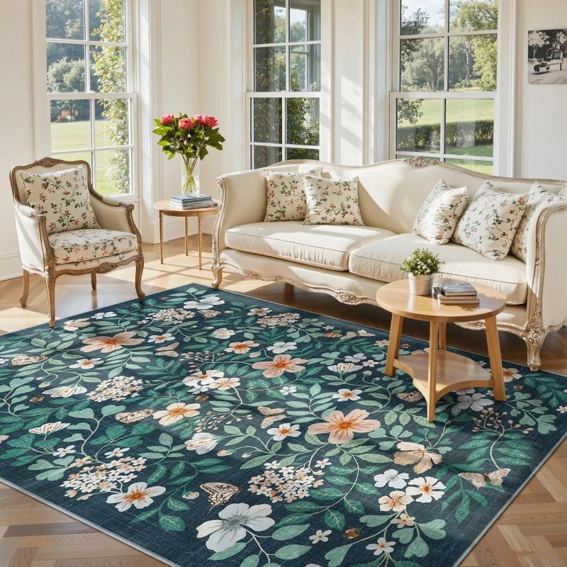 Carpet for Living Room Machine Washable Non-slip Floor Mat Vintage Floral Rug Large Size Rugs Soft Comfortable Home Decor
