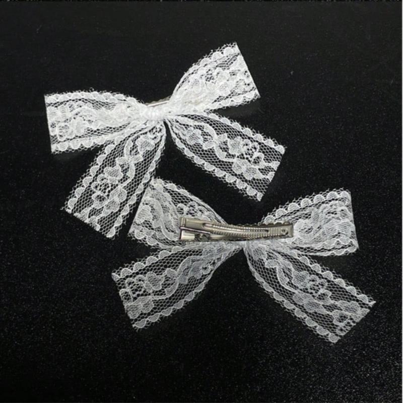 Cute Japanese Style Black & White Lace Bow Hair Clips, Summer Side Bangs Hair Accessories, Claw Clips, Hair Claws