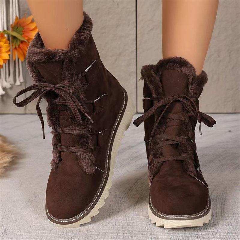 Plus-size Snow Boots for Women, New Fleece and Thickened Lace-up Warm Cotton Boots for Women, for Women