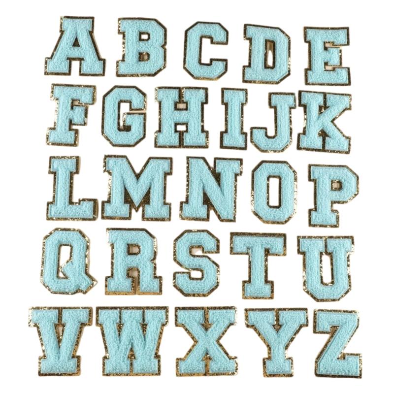 26Pieces Embroidered Letter Sew On Patches Embroidery Applique Letter Sew On Yarn Patches for Clothing Jeans Jackets
