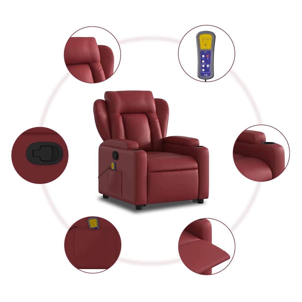 Vidaxl Lift Recliner Massage Chair, Reclining, Wine Red, Eco-Leather