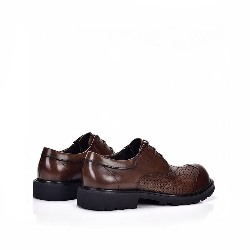 Big Head Shoes Men's Trendy Business Leather Sandals - Breathable, Hollow, Thick Sole, Versatile, Perforated Round Toe