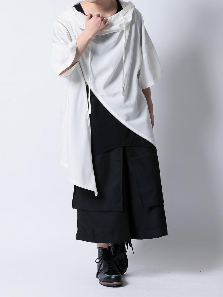 Cut and Sewn Long Fashionable Zip Asymmetric Hooded White F [AS SUPERSONIC] Men's