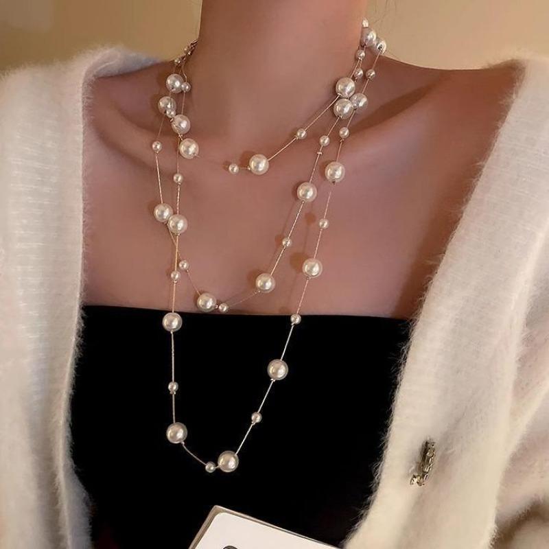 Women S Long Pearl Sweater Chain Luxury Unique Clavicle Necklace