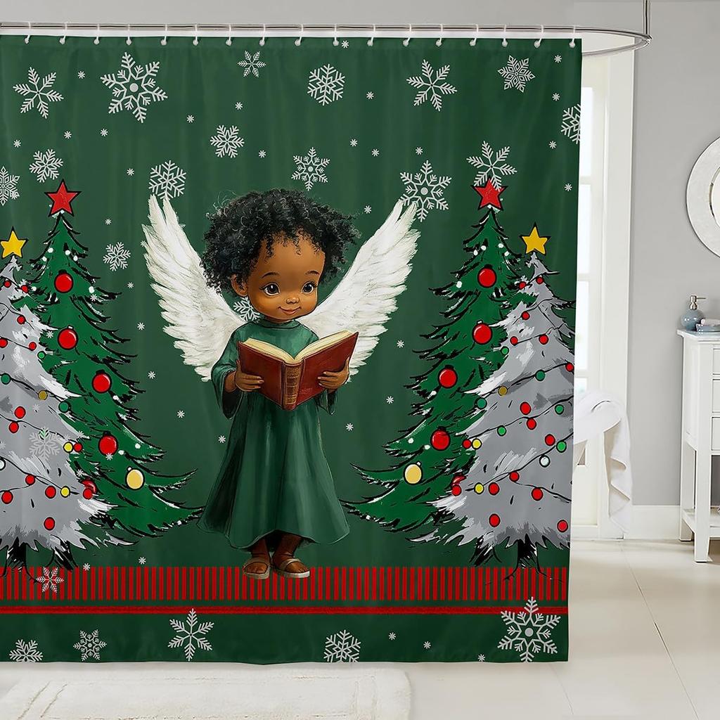 Christmas Cat Shower Curtain Cute Pet Cat Animal Bathroom Shower Curtain Sets, Xmas Decor Christmas Hat Fabric Shower Curtain