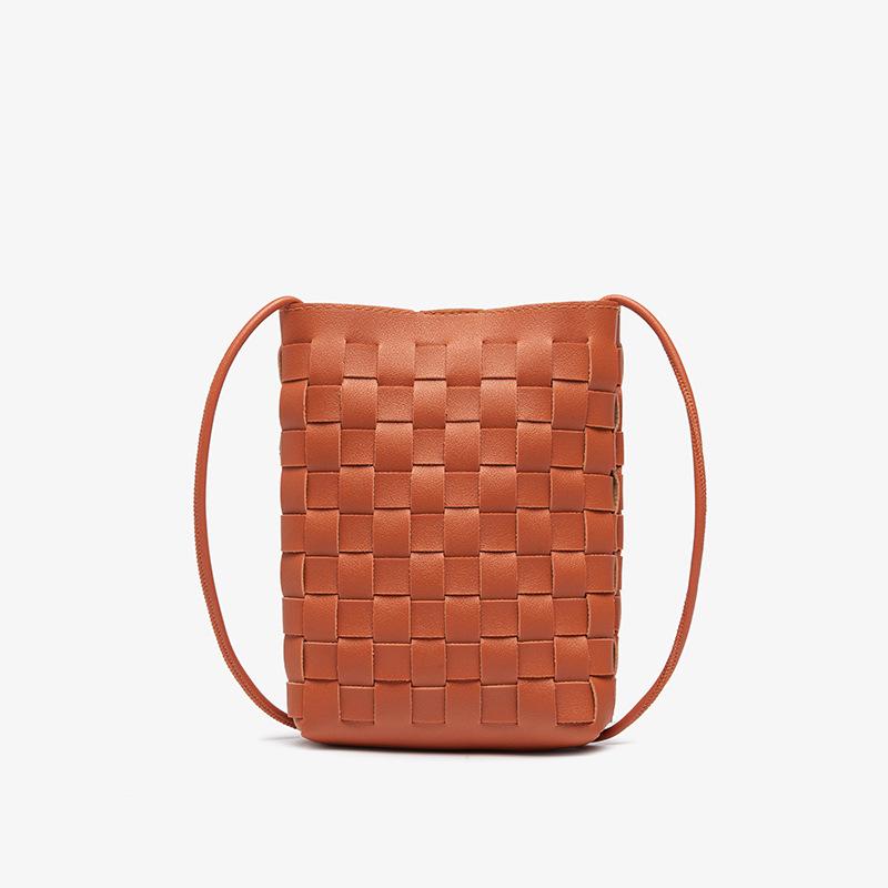 Korean Style 2023 Textured Woven Women's PU Shoulder Bucket Bag