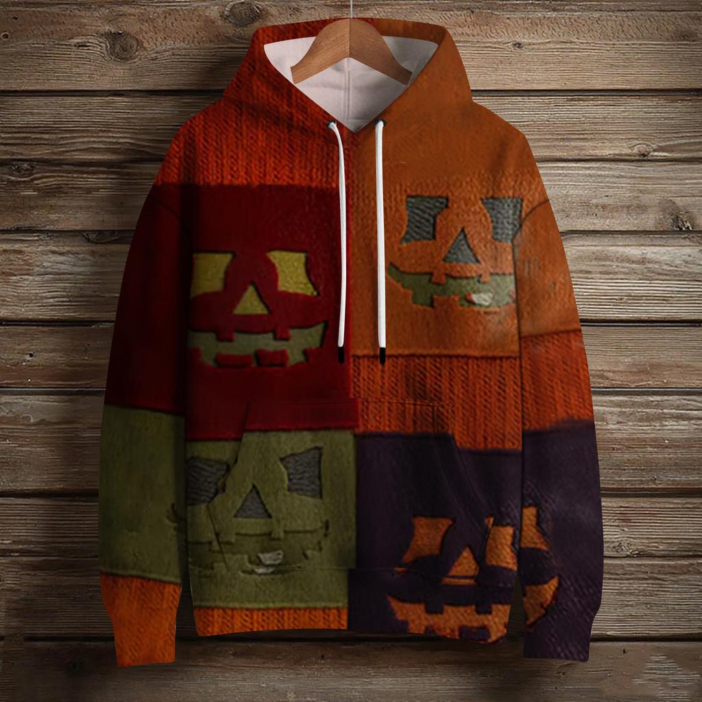 Women's Fashion Long Sleeve Pullover Halloween Print Hooded Pocket Sweatshirt