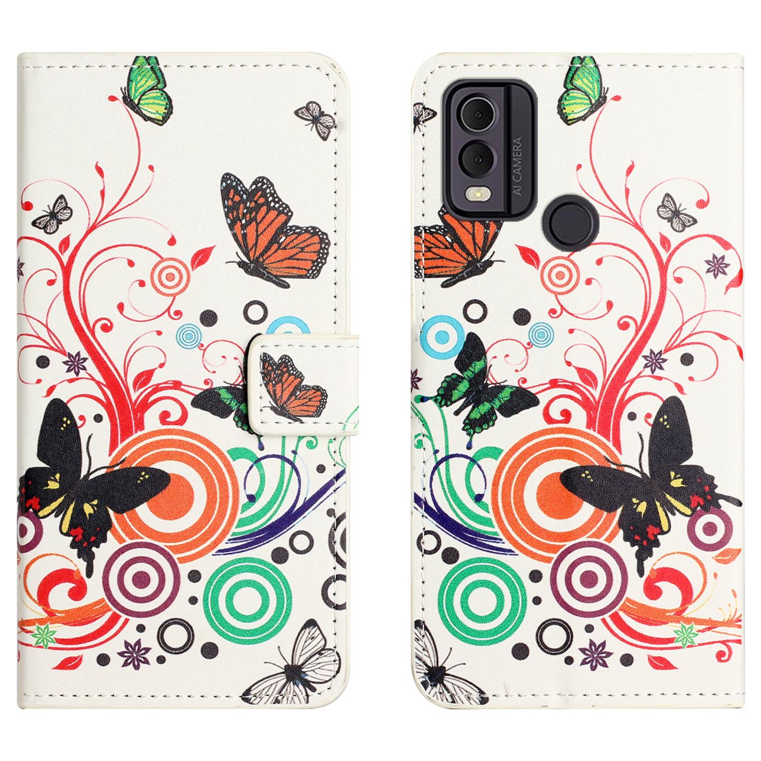 

Чехол для телефона из искусственной кожи для Nokia C32/C22, с принтом, кошелек-подставка, чехол-книжка White/Butterflies