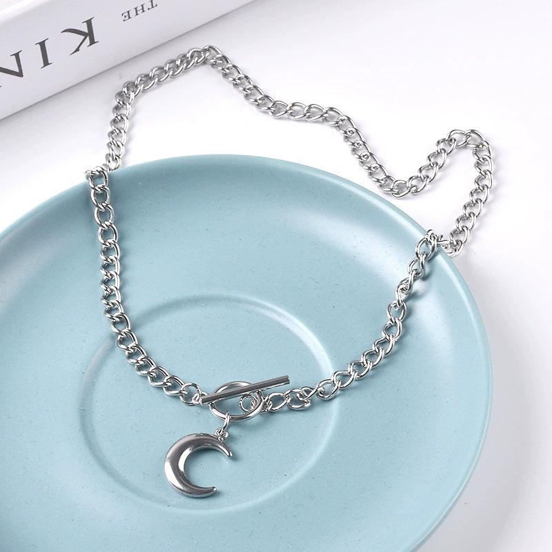 Unisex European & American Hip-Hop Titanium Steel Necklace with Letter Square, OT Buckle, Chain Design.