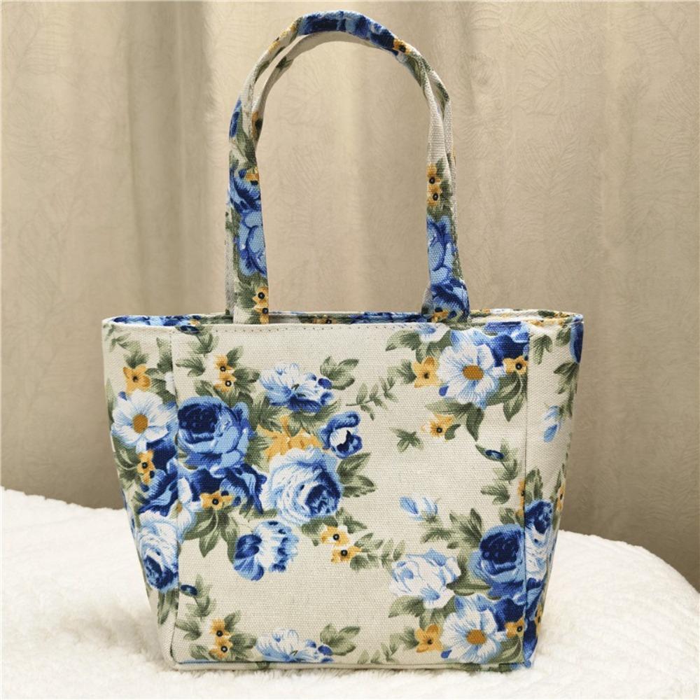 New Fashion Flower Printed Lunch Bag Portable Canvas Handbag Jacquard Zipper Canvas Bag Women