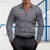 Men Formal Shirt Turn-down Collar Single-breasted Long Sleeves Slim Fit Striped