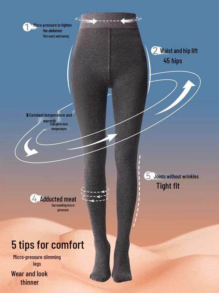 Women's Fleece-Lined High-Waisted Ribbed Footed Leggings, Plus Size, Slimming, Perfect for Autumn and Winter.