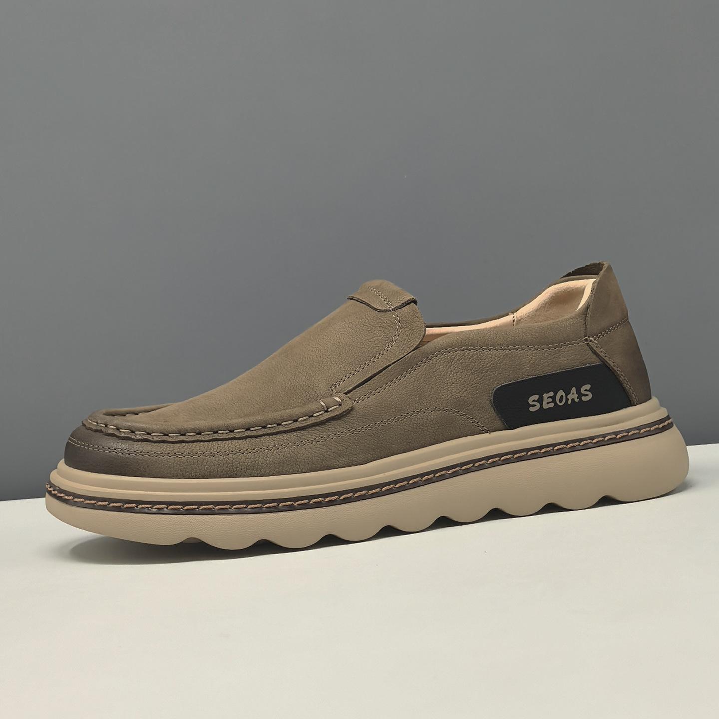 

Leather lazy shoes, light and breathable height-increasing casual shoes 43 хакі