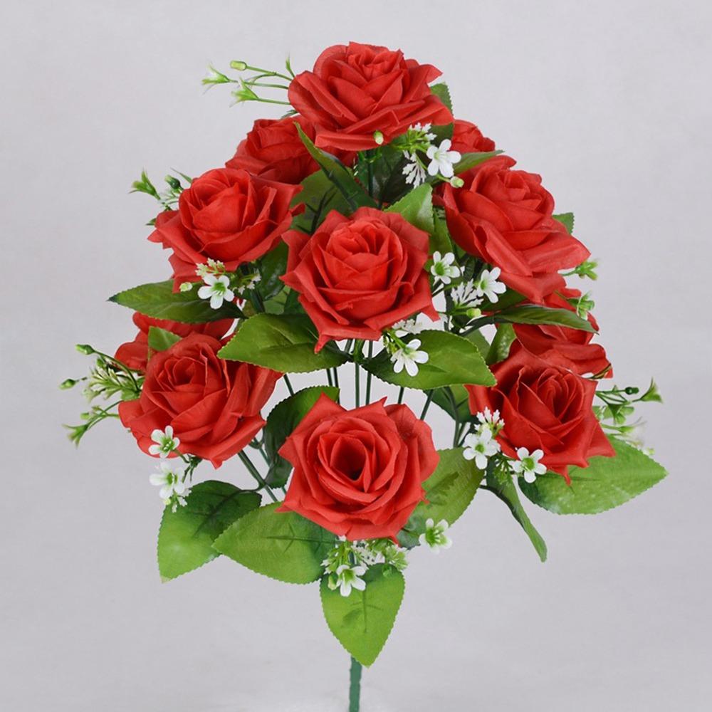 12 Heads Real Happy Silk Flower Mini Rolled Edge Fake Rose Flowers Bouquet Plastic Photography Photo Gift
