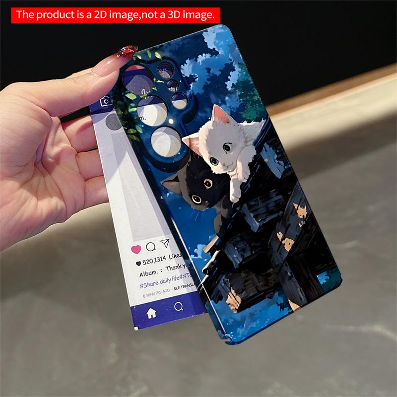 2DFlat Samsung phone case Night Sky Cats on Wooden Roof Applicable to Galaxy S23 S24 S25ULTRA S26 A12 A14 A15 A16 A54 A55