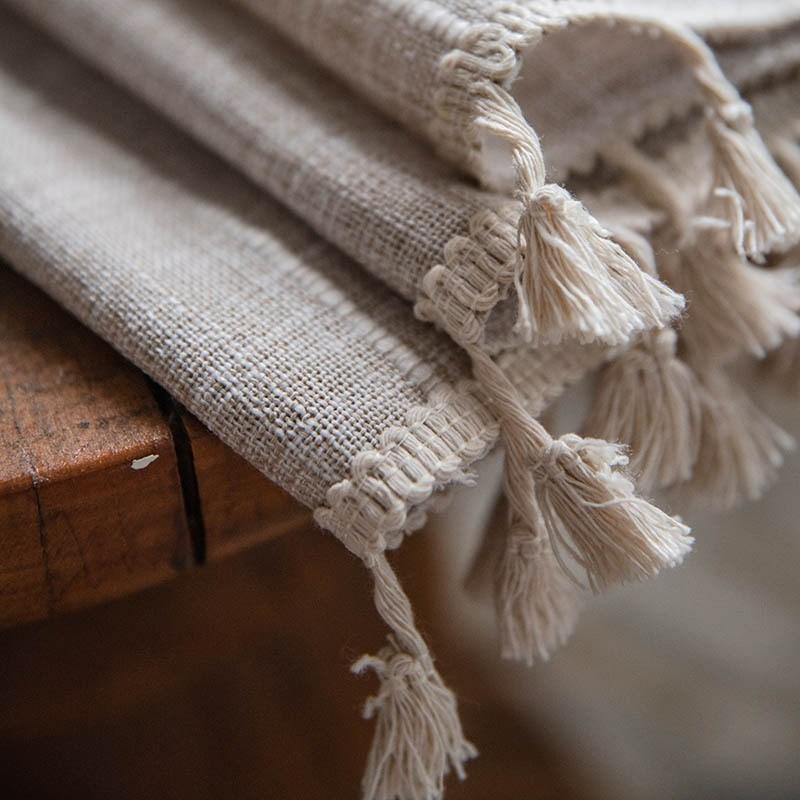 Cotton And Linen Knitted Jacquard Living Room Bedroom Window Beige Tassel Blackout Valance Decorative Shading Curtain