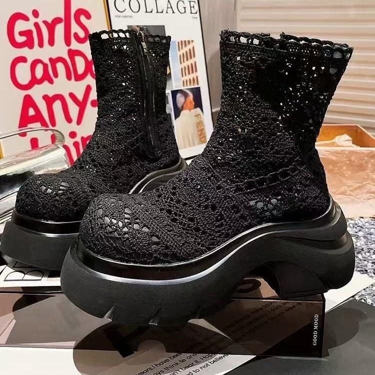 Net Boots Female Cool Boots Summer Cotton and Linen Explosion Fairy Wind 2025 New Hollow Breathable Short Boots Thin Fashion Boots