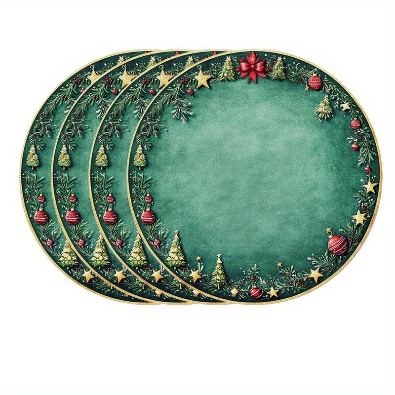 4PC Christmas Gold Border Placemat Christmas Tree Red Ball Gold Star Dining Table Desktop Decoration And Accessories 4PCS