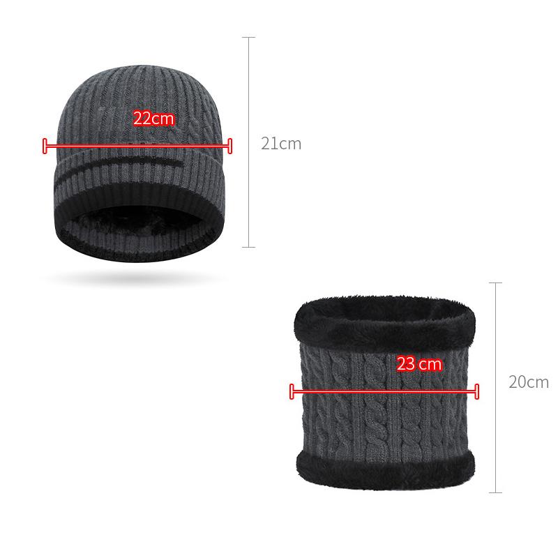 Winter Color-Matching Thick Cold-Proof Knitted Hat Two-Piece Set for Men Women Warm Ear Protection Wool Hat
