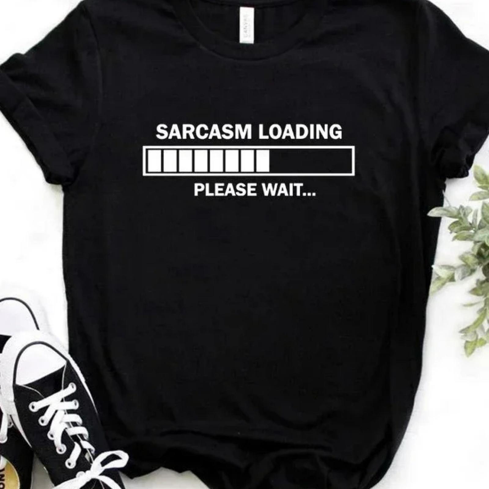 Женская футболка Сарказм загружается Пожалуйста, подождите Принт с буквами Футболка женская с коротким рукавом, с круглым вырезом, свободная футболка Женская повседневная футболка XXXXXL разноцветный
