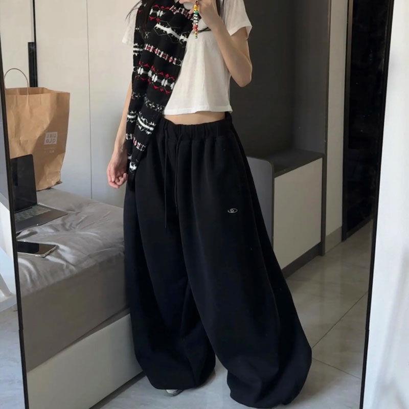 

Сірі широкі спортивні штани в стилі Oversize, жіночі Harajuku, корейська мода, спортивні штани, вишивка, Y2k, вінтажні мішкуваті штани, естетичні M