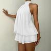 European-American Holiday Slimming Sexy Backless Halter Lace-up Waist-Cinch Versatile Dress