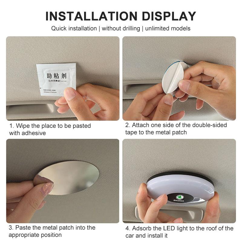 LED Touch Light Wireless Car Interior Lighting Auto Roof Ceiling Reading Lamp For Skoda Octavia Superb Rapid Kodiaq Karoq Fabia Kamiq Roomster Citigo