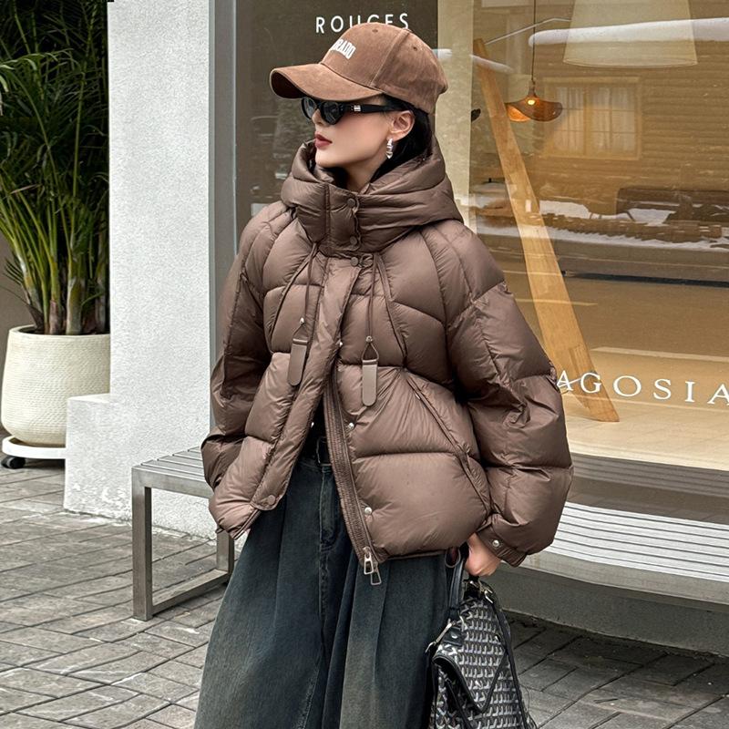 High-quality White Duck Down Hooded Down Jacket Women's 2025 New Winter Thickened Streamer Warm Bread Jacket Tide