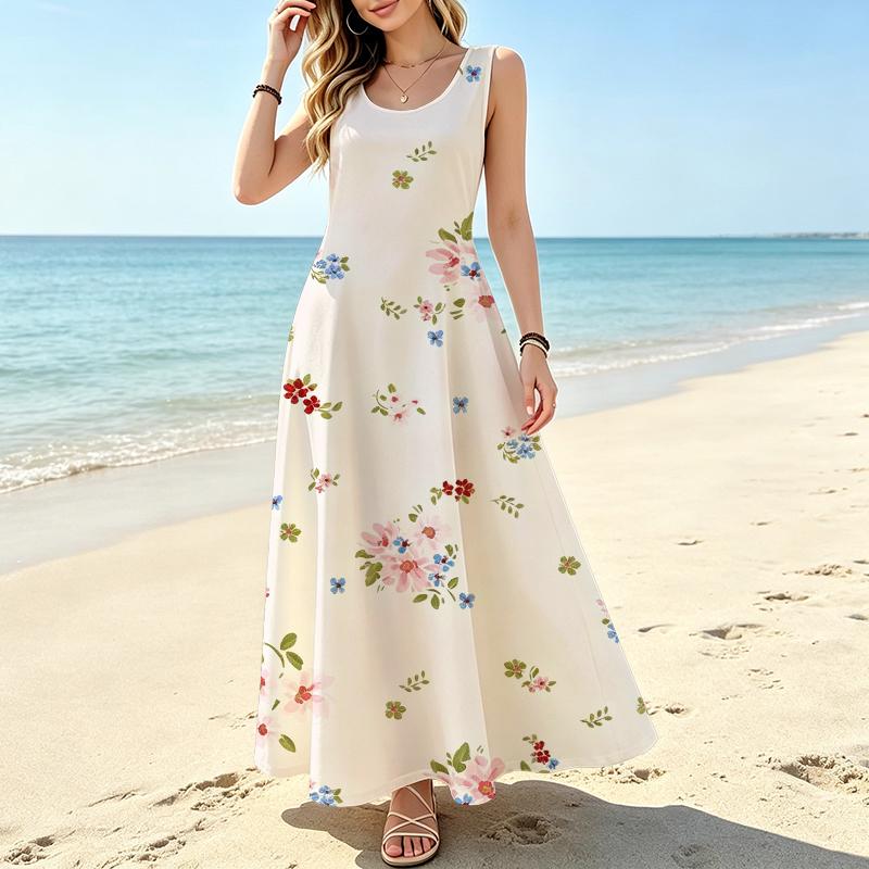 Women's Floral Maxi Dress Sleeveless Soft Flowy Summer Dress for Beach Vacation,Daily Commute & Casual Outings