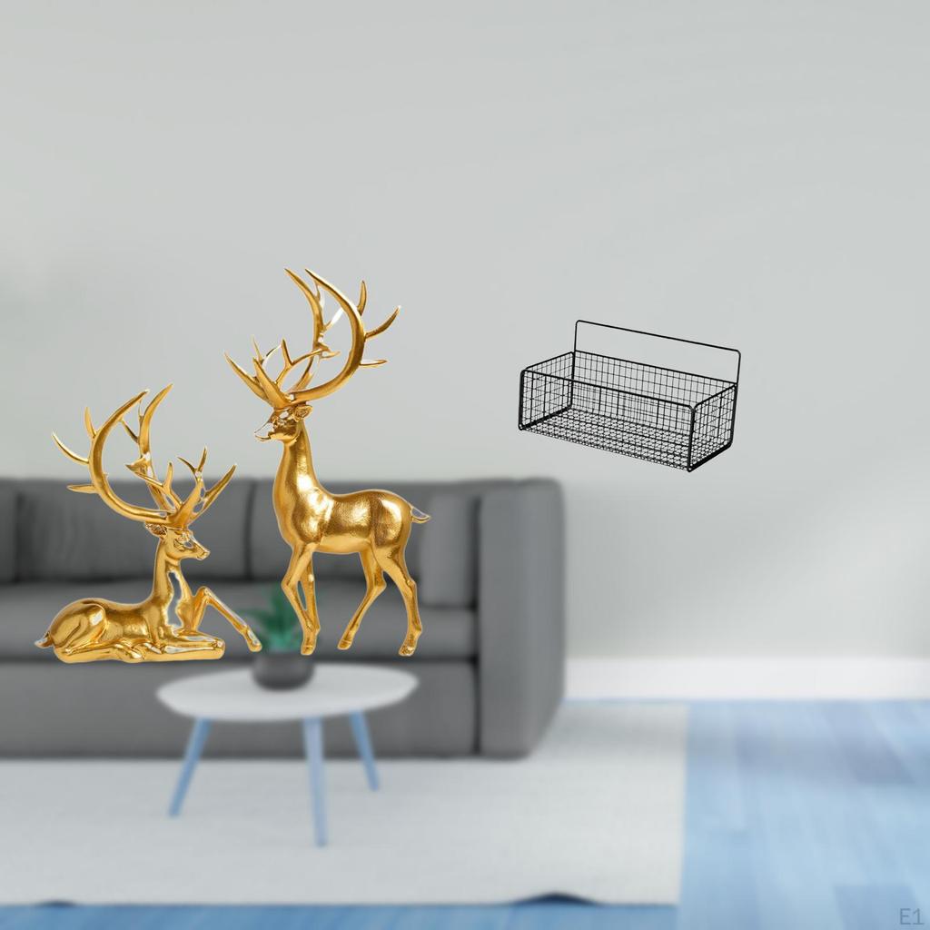 Elegant Resin Deer Figurines And Metal Wire Wall Organizer Baskets for Stylish Living Room Kitchen